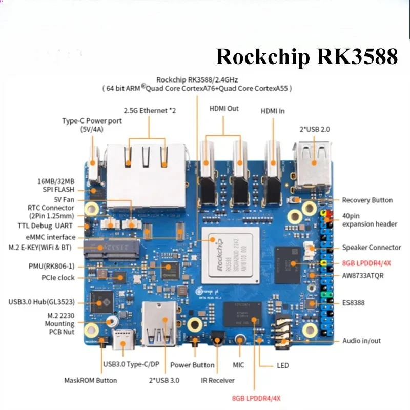 Модуль PCIE с внешним WiFi-BT  – обзор и цена Orange Pi 5 Plus 16Gb
